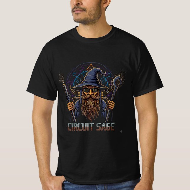 Camiseta Ilustração do Mago do Chip de Computador Retrô (Frente)