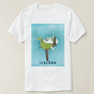 Camiseta Ilustração do mapa da Islândia pôster de viagem.