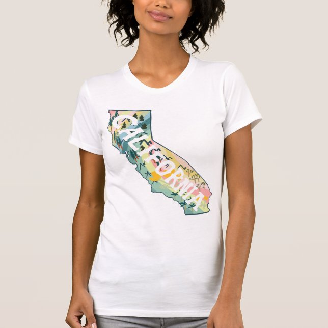 Camiseta Ilustração do Mapa do Estado da Califórnia (Frente)