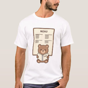 Camiseta Ilustração do Menu do Café de Urso Marrom Fofo