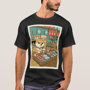 Camiseta Ilustração do Mercado de Peixes Shiba Inu com Japã