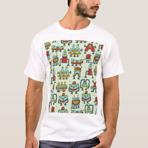 Camiseta Ilustração do padrão de imagem de Aliens robôs