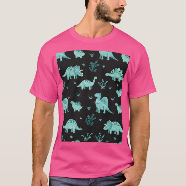 Camiseta Ilustração do padrão do dinossauro (Frente)