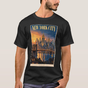 Camiseta Ilustração do Pôr do Sol da Cidade de Nova York Ar
