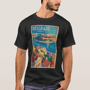 Camiseta Ilustração do Rio Belgrado Sérvia Arte de Viagem