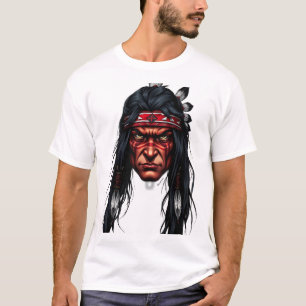 Camiseta Ilustração do Rosto do Guerreiro Apache