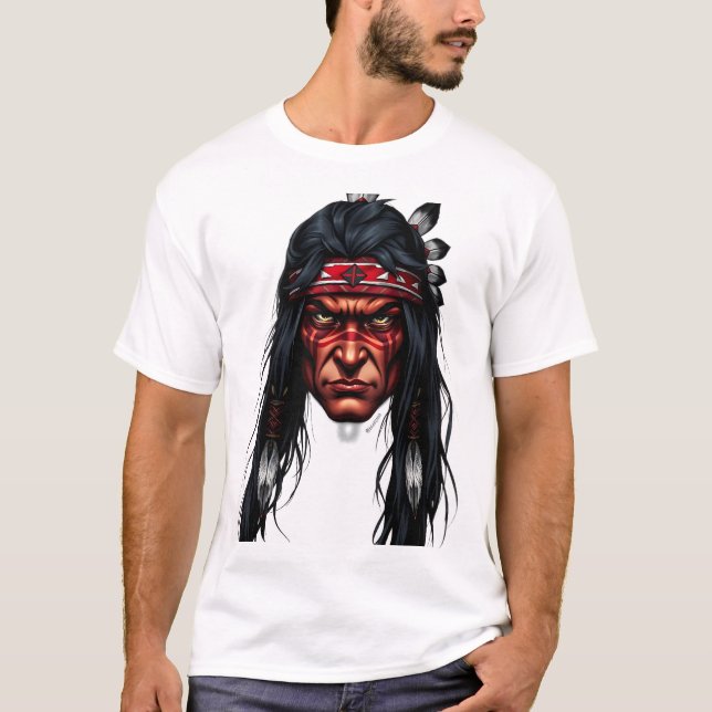 Camiseta Ilustração do Rosto do Guerreiro Apache (Frente)