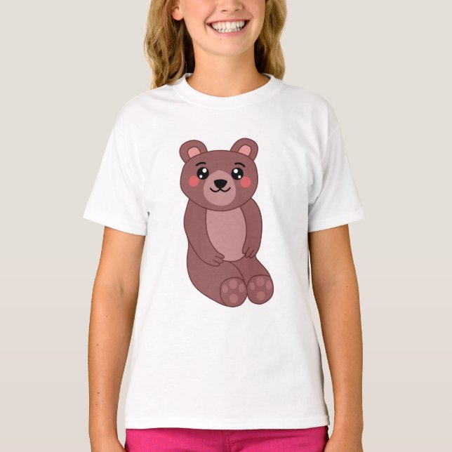 Camiseta Ilustração do Urso Castanho de Kawaii Cute (Frente)