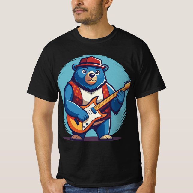 Camiseta Ilustração do Urso legal Tocando Violão (Frente)