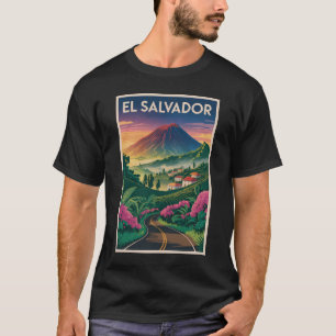 Camiseta Ilustração do Vulcão de El Salvador Arte de Viagem