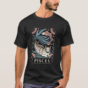 Camiseta Ilustração do Zodíaco de Gato de Peixes com Peixe