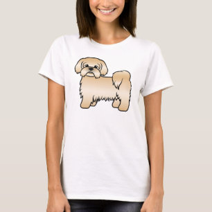 Camiseta Ilustração Dourada do Cão de Cartoon Shih Tzu Cute