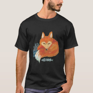 Camiseta ilustração em acrílico de uma raposa dormindo com