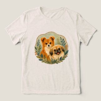 Camiseta Ilustração em Aquarela de Cachorro Pomchi e Peking