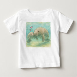 Camiseta Ilustração em Aquarela de Mãe e Bebê Peixe-Boi –