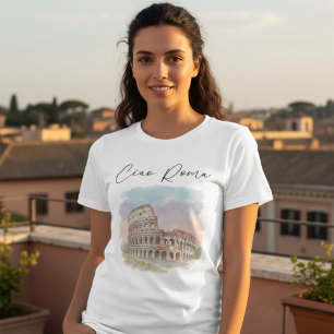 Camiseta Ilustração em Aquarela do Coliseu Roma