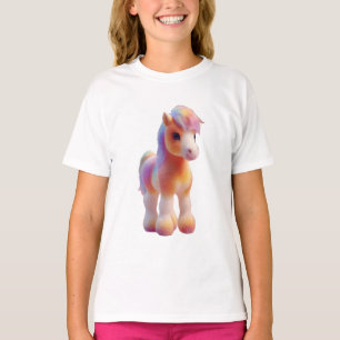 Camiseta Ilustração em Aquarela Pastel de Pônei Arco-íris p