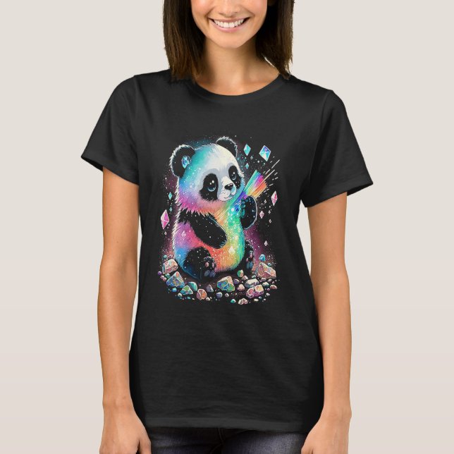 Camiseta Ilustração Engraçada de Cristais de Panda Esotéric (Frente)