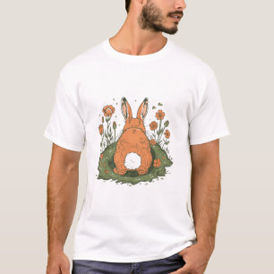 Camiseta Ilustração engraçada do coelho de Páscoa no jardim