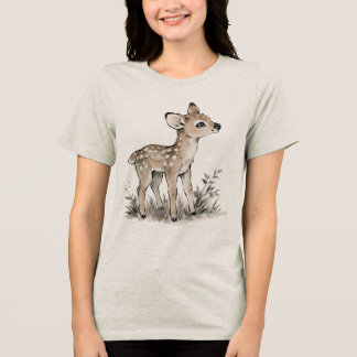 Camiseta Ilustração Estética de Natureza de um Bebê Veado F