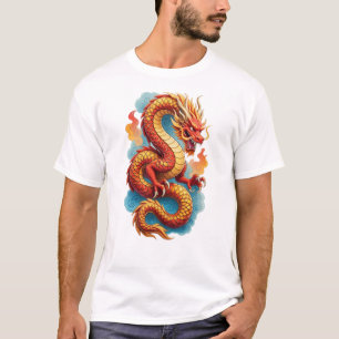Camiseta Ilustração Fiery do Dragão Vermelho Chinês