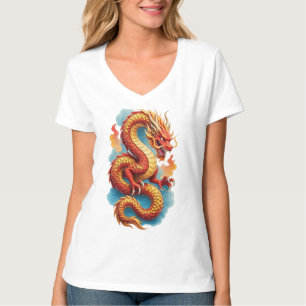 Camiseta Ilustração Fiery do Dragão Vermelho Chinês