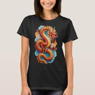 Camiseta Ilustração Fiery do Dragão Vermelho Chinês-67561