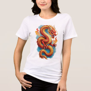 Camiseta Ilustração Fiery do Dragão Vermelho Chinês-67561