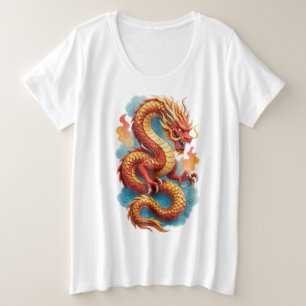 Camiseta Ilustração Fiery do Dragão Vermelho Chinês-67561