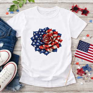 Camiseta Ilustração Floral de Bandeira Patriótica