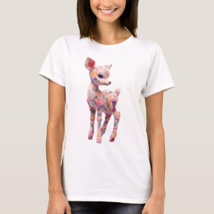 Camiseta Ilustração Floral de Corça em Flor Mulheres