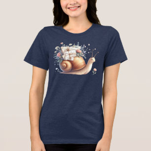 Camiseta Ilustração Floral Pastel de Caracol Fofo Correio