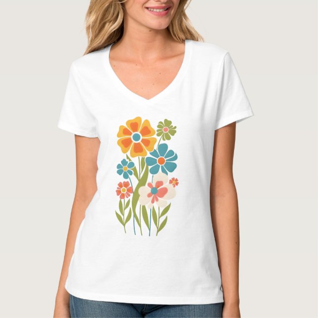Camiseta Ilustração Floral Retro Boho (Frente)