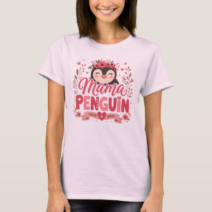 Camiseta Ilustração Floral Rosa da Mamãe Pinguim Maternidad