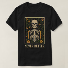 Camiseta Ilustração Floral Vintage de Esqueleto Nunca Melho