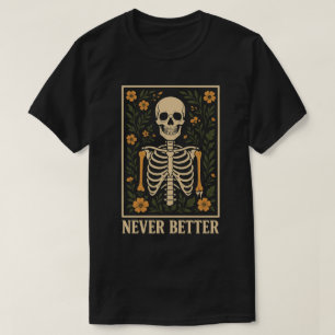 Camiseta Ilustração Floral Vintage de Esqueleto Nunca Melho