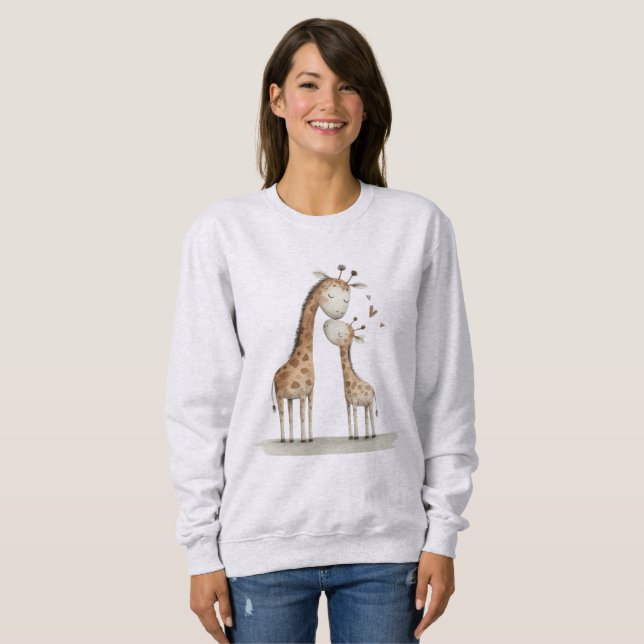 Camiseta Ilustração Fofa de Mamãe e Bebê Girafa (Frente Completa)
