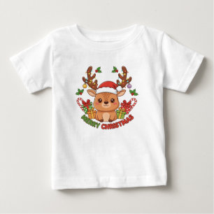 Camiseta Ilustração Fofa de Rena de Natal