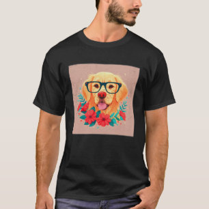 Camiseta Ilustração Fofa de Retriever Dourado com Óculos Fl