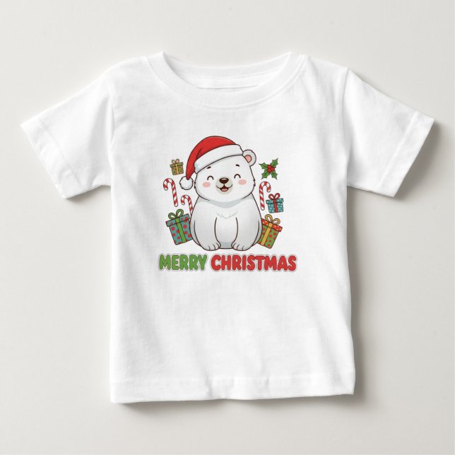 Camiseta Ilustração Fofa de Urso Polar de Natal (Frente)