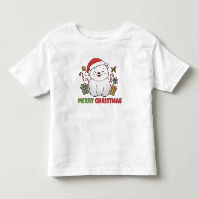 Camiseta Ilustração Fofa de Urso Polar de Natal (Frente)