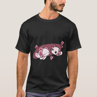 Camiseta Ilustração fofa kawaii de par de axolotes rosa flu