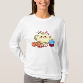 Camiseta Ilustração Fofa Kawaii Hora do Chá e Doces