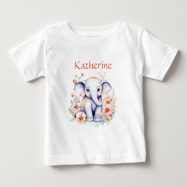 Camiseta Ilustração fofa personalizada de um elefante para  (Frente)