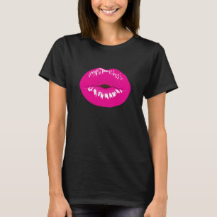 Camiseta Ilustração Glamorosa de Lábios Rosa Quente