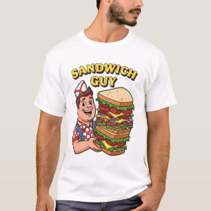 Camiseta Ilustração Gráfica de Foodie "Cara em sanduíche"