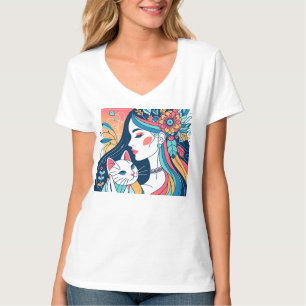 Camiseta Ilustração Gráfica de Senhora Cat