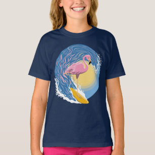 Camiseta Ilustração Gráfica Flamingo Surfing