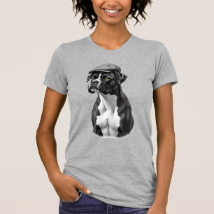 Camiseta Ilustração Gráfica Monocromática de Boxer Antigo c
