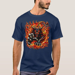 Camiseta Ilustração Hellcat Mascote flamejante Fiery